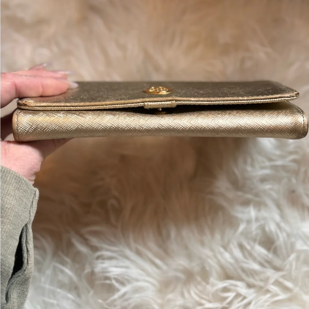 Tory Burch Metallic Gold Logo Continental Wallet